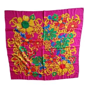 CHANEL Floral Silk Scarf